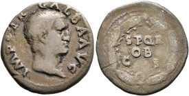 Galba, 68-69. Denarius (Silver, 19 mm, 3.13 g, 5 h), Rome. IMP SER GALBA AVG Bare head of Galba to right. Rev. S P Q R / OB / C S in three lines withi...