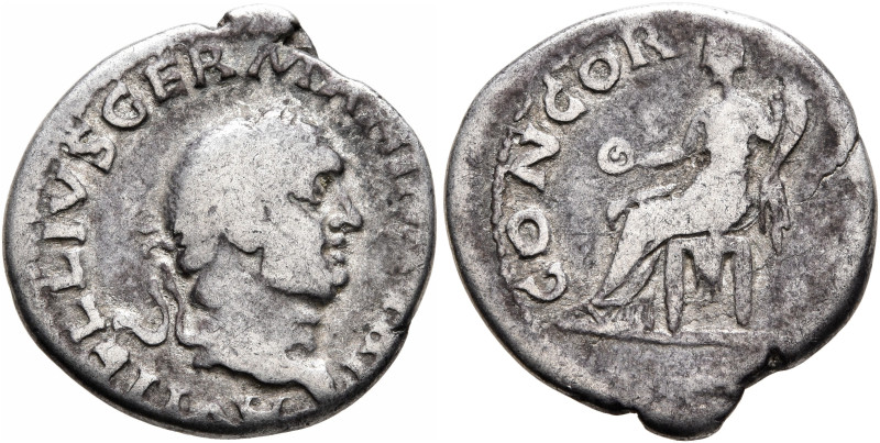 Vitellius, 69. Denarius (Silver, 18 mm, 2.73 g, 6 h), Rome, late April-20 Decemb...