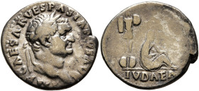 Vespasian, 69-79. Denarius (Silver, 18 mm, 2.90 g, 6 h), Rome, 69-70. IMP CAESAR VESPASIANVS AVG Laureate head of Vespasian to right. Rev. IVDAEA Juda...