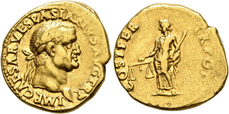 Vespasian, 69-79. Aureus (Gold, 20 mm, 7.43 g, 7 h), Lugdunum, 70. IMP CAESAR VE...