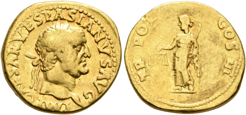 Vespasian, 69-79. Aureus (Gold, 19 mm, 7.09 g, 6 h), Lugdunum, 71. IMP CAESAR VE...