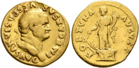 Vespasian, 69-79. Aureus (Gold, 19 mm, 7.05 g, 7 h), Rome, 74. IMP CAESAR VESPASIANVS AVG Laureate head of Vespasian to right. Rev. FORTVNA AVGVST For...