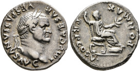 Vespasian, 69-79. Denarius (Silver, 19 mm, 3.45 g, 5 h), Rome, 74. IMP CAESAR VESPASIANVS AVG Laureate head of Vespasian to right. Rev. PON MAX TR P C...