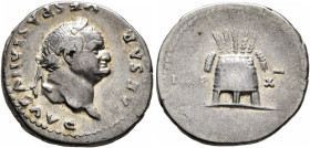 Vespasian, 69-79. Denarius (Silver, 18 mm, 3.52 g, 6 h), Rome, 77-78. [C]AESAR VESPASIANVS AVG Laureate head of Vespasian to right. Rev. I[M]P - X[IX]...