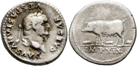 Vespasian, 69-79. Denarius (Silver, 18 mm, 2.89 g, 6 h), Rome, July 77-December 78. CAESAR VESPASIANVS AVG Laureate head of Vespasian to right. Rev. I...