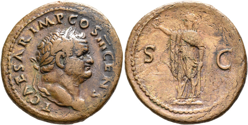 Titus, as Caesar, 69-79. As (Copper, 27 mm, 10.17 g, 6 h), Rome, 74. T CAESAR IM...