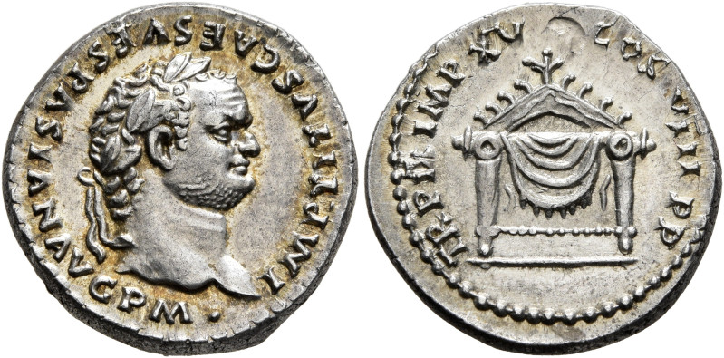 Titus, 79-81. Denarius (Silver, 17 mm, 3.59 g, 6 h), Rome, 80. IMP•TITVS CAES VE...