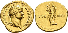 Domitian, as Caesar, 69-81. Aureus (Gold, 19 mm, 7.29 g, 7 h), Rome, early 76-early 77. CAESAR AVG F DOMITIANVS Laureate head of Domitian to right. Re...