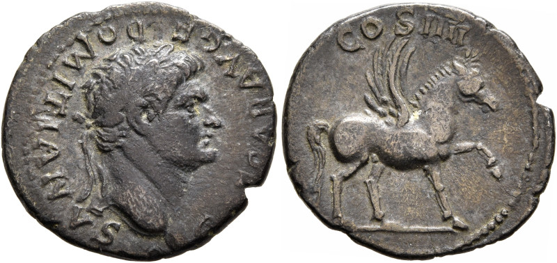 Domitian, as Caesar, 69-81. Denarius (Silver, 18 mm, 3.00 g, 6 h), Rome, 76-77. ...