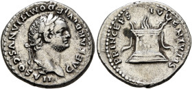 Domitian, as Caesar, 69-81. Denarius (Silver, 18 mm, 3.07 g, 6 h), Rome, struck under Titus, 80-81. CAESAR•DIVI F DOMITIANVS COS VII Laureate head of ...