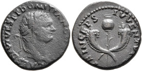 Domitian, as Caesar, 69-81. Semis (Orichalcum, 18 mm, 3.86 g, 6 h), uncertain eastern mint, possibly in Thrace, 80-81. CAES DIVI VESP F DOMITIAN CO[S ...