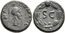 Domitian, 81-96. Quadrans (Copper, 14 mm, 2.90 g, 12 h), Rome, 81-82. IMP DOM AVG Head of Minerva to right, wearing crested Attic helmet. Rev. Large S...