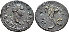 Domitian, 81-96. Semis (Orichalcum, 20 mm, 3.94 g, 6 h), Rome, 81-82. IMP DOMITIANVS AVG Laureate head of Domitian to right. Rev. S - C Cornucopiae wi...