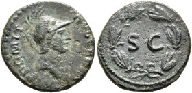 Domitian, 81-96. Quadrans (Copper, 17 mm, 2.54 g, 6 h), Rome, 84-85. IMP DOMIT AVG GERM Draped bust of Minerva to right, wearing crested Corinthian he...