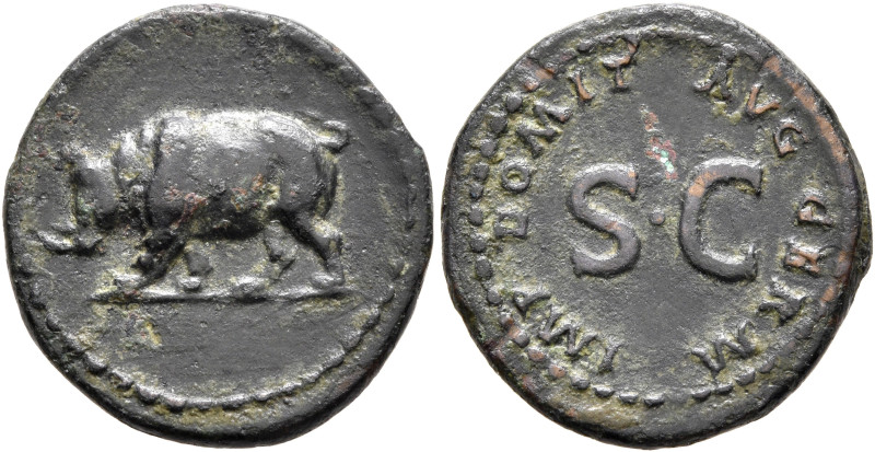 Domitian, 81-96. Quadrans (Copper, 19 mm, 3.00 g, 6 h), Rome, 84-85. Rhinoceros ...