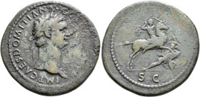 Domitian, 81-96. Sestertius (Orichalcum, 35 mm, 23.85 g, 8 h), Rome, 85. IMP CAES DOMITIAN AVG G[ERM COS XI] Laureate head of Domitian to right, weari...