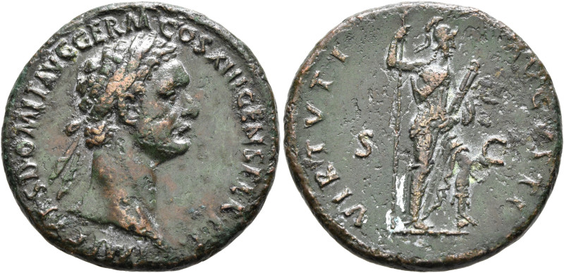 Domitian, 81-96. As (Copper, 27 mm, 10.47 g, 6 h), Rome, 87. IMP CAES DOMIT AVG ...