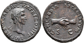 Nerva, 96-98. As (Copper, 28 mm, 11.82 g, 6 h), Rome, 96. IMP NERVA CAES AVG•P M TR P COS II P P Laureate head of Nerva to right. Rev. CONCORDIA EXERC...