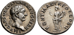 Trajan, 98-117. Denarius (Silver, 17 mm, 3.23 g, 6 h), Rome, February 98-autumn 99. IMP CAES NERVA TRAIAN AVG GERM Laureate head of Trajan to right. R...