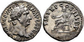 Trajan, 98-117. Denarius (Silver, 18 mm, 3.60 g, 6 h), Rome, 100. IMP CAES NERVA TRAIAN AVG GERM Laureate head of Trajan to right. Rev. P M TR P COS I...