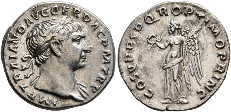 Trajan, 98-117. Denarius (Silver, 18 mm, 3.31 g, 8 h), Rome, 107-108. IMP TRAIAN...