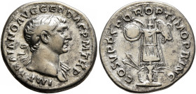 Trajan, 98-117. Denarius (Silver, 18 mm, 3.26 g, 6 h), Rome, circa 107-108. IMP TRAIANO AVG GER DAC P M TR P Laureate head of Trajan to right, with sl...