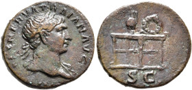 Trajan, 98-117. Semis (Orichalcum, 18 mm, 2.68 g, 7 h), Rome, circa 107-109. IMP CAES NERVA TRAIAN AVG Laureate head of Trajan to right, with slight d...