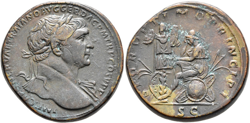 Trajan, 98-117. Sestertius (Orichalcum, 32 mm, 27.93 g, 6 h), Rome, circa 108-10...