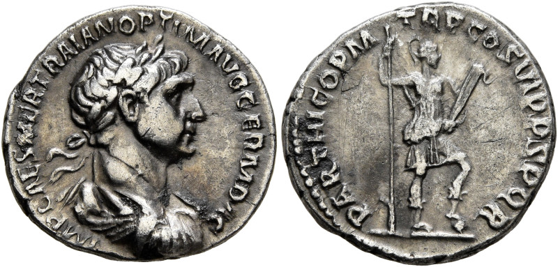 Trajan, 98-117. Denarius (Silver, 17 mm, 2.86 g, 7 h), Rome, 114-117. IMP CAES N...