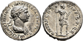 Trajan, 98-117. Denarius (Silver, 19 mm, 3.48 g, 7 h), Rome, after 20 February-autumn 116. IMP CAES NER TRAIANO OPTIM AVG GER DAC PARTHICO Laureate an...