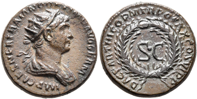 Trajan, 98-117. Semis (Bronze, 17 mm, 4.20 g, 6 h), Rome, for use in Syria, 116....