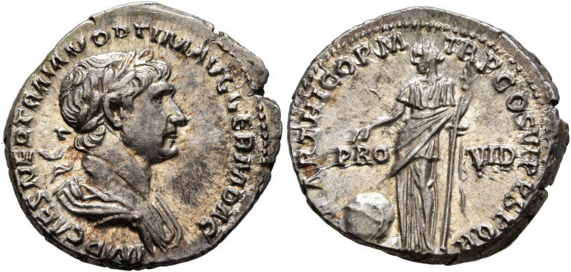 Trajan, 98-117. Denarius (Silver, 19 mm, 3.54 g, 7 h), Rome, 116-117. IMP CAES N...