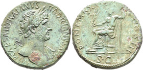 Hadrian, 117-138. Sestertius (Orichalcum, 32 mm, 25.61 g, 6 h), Rome, 119-circa mid 120. IMP CAESAR TRAIAN HADRIANVS AVG Laureate bust of Hadrian to r...
