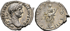 Hadrian, 117-138. Denarius (Silver, 20 mm, 3.00 g, 7 h), Rome, circa late 120-121. IMP CAESAR TRAIAN HADRIANVS AVG Laureate head of Hadrian to right. ...