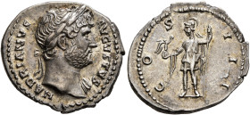 Hadrian, 117-138. Denarius (Silver, 20 mm, 3.26 g, 7 h), Rome, circa 124-125. HADRIANVS AVGVSTVS Laureate head of Hadrian to right, with slight draper...