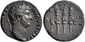 Hadrian, 117-138. Semis (Orichalcum, 15 mm, 2.90 g, 6 h), Rome, 128-129. HADRIANVS AVGVSTVS P P Laureate head of Hadrian to right. Rev. COS III / S - ...