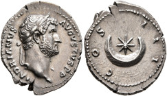 Hadrian, 117-138. Denarius (Silver, 20 mm, 3.35 g, 6 h), Rome, circa 128-129. HADRIANVS AVGVSTVS P P Laureate head of Hadrian to right. Rev. COS III L...