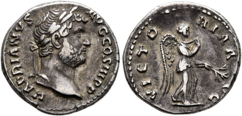 Hadrian, 117-138. Denarius (Silver, 17 mm, 3.42 g, 6 h), Rome, 136. HADRIANVS AV...
