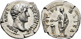 Hadrian, 117-138. Denarius (Silver, 19 mm, 3.09 g, 5 h), Rome, 137-July 138. HADRIANVS AVG COS III P P Bare head of Hadrian to right. Rev. VOTA PVBLIC...