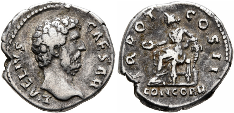 Aelius, Caesar, 136-138. Denarius (Silver, 17 mm, 3.28 g, 7 h), Rome, 137. L AEL...