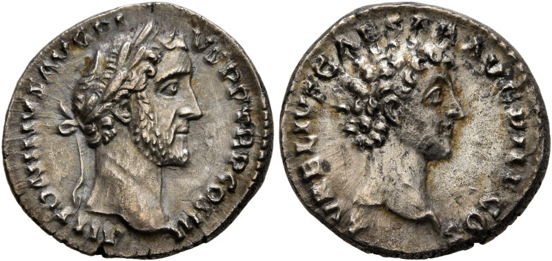 Antoninus Pius, with Marcus Aurelius as Caesar, 138-161. Denarius (Silver, 17 mm...