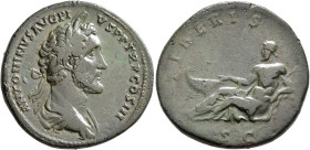 Antoninus Pius, 138-161. Sestertius (Orichalcum, 33 mm, 22.82 g, 12 h), Rome, 140-144. ANTONINVS AVG PIVS P P TR P COS III Laureate and draped bust of...