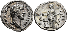 Antoninus Pius, 138-161. Denarius (Silver, 19 mm, 3.17 g, 5 h), Rome, 147-148. ANTONINVS AVG PIVS P P TR P XI Laureate head of Antoninus Pius to right...