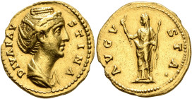 Diva Faustina Senior, died 140/1. Aureus (Gold, 20 mm, 6.85 g, 7 h), Rome, struck under Antoninus Pius, after 147. DIVA FAVSTINA Diademed and draped b...