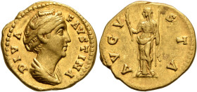 Diva Faustina Senior, died 140/1. Aureus (Gold, 19 mm, 7.23 g, 6 h), Rome, after 147. DIVA FAVSTINA Diademed and draped bust of Diva Faustina Senior t...