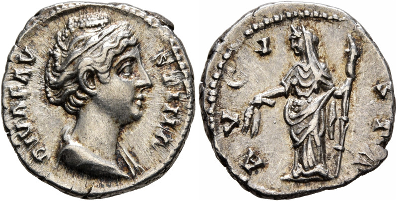 Diva Faustina Senior, died 140/1. Denarius (Silver, 18 mm, 3.39 g, 6 h), Rome. D...