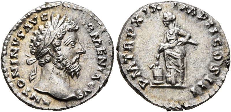 Marcus Aurelius, 161-180. Denarius (Silver, 17 mm, 3.44 g, 5 h), Rome, 164-165. ...