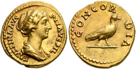 Faustina Junior, Augusta, 147-175. Aureus (Gold, 19 mm, 7.25 g, 6 h), Rome, circa 152-153. FAVSTINA AVG PII AVG FIL Draped bust of Faustina Junior to ...