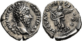 Lucius Verus, 161-169. Denarius (Silver, 19 mm, 3.12 g, 12 h), Rome, 165-166. L VERVS AVG ARM PARTH MAX Laureate head of Lucius Verus to right. Rev. V...