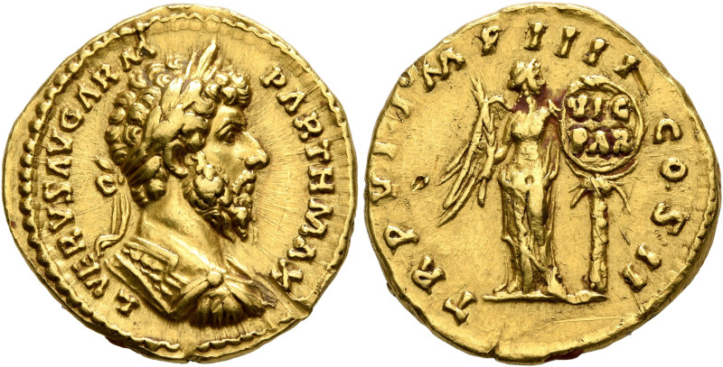 Lucius Verus, 161-169. Aureus (Gold, 20 mm, 7.21 g, 12 h), Rome, 166. L VERVS AV...